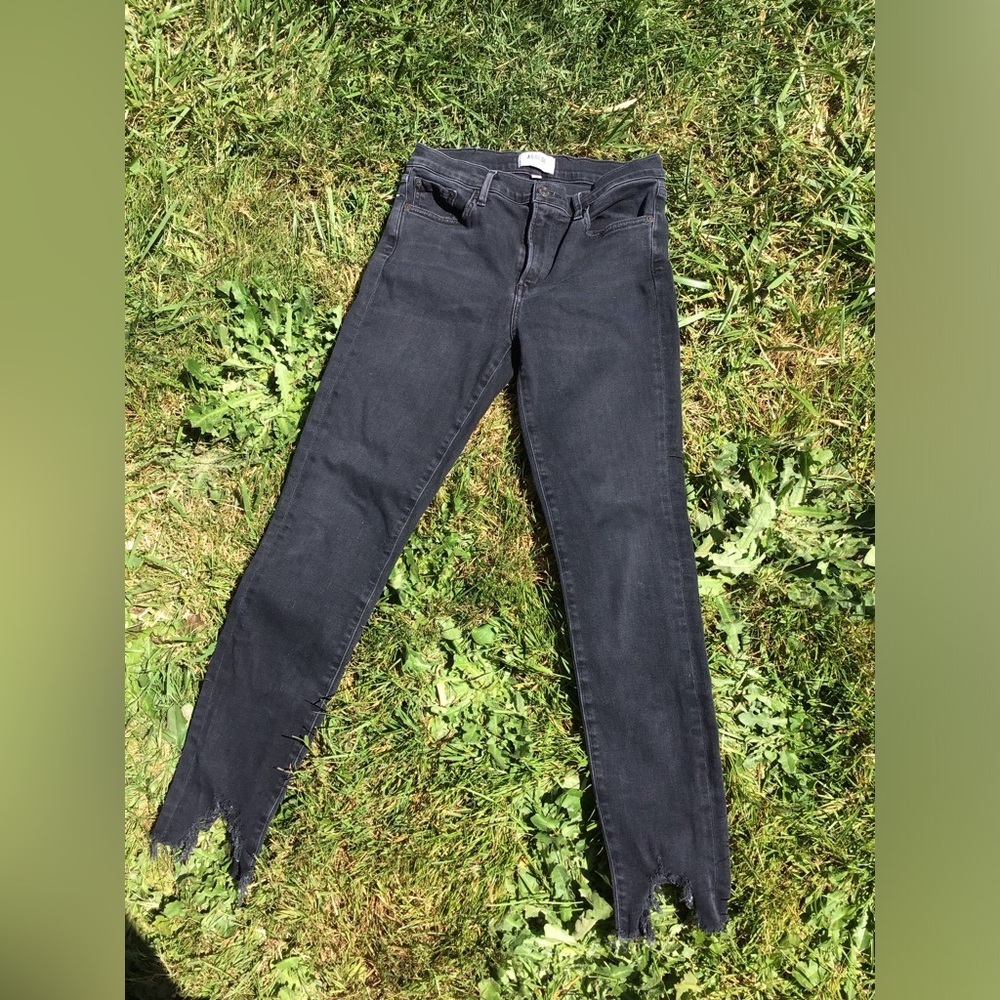 AGOLDE‎ Sophie Mid Rise Black Ankle Skinny Jeans Distressed Hem Denim Size 27